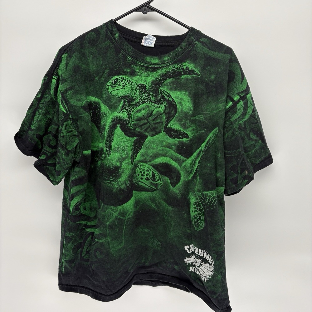 Vintage Cozumel Mexico All Over Print‎ Turtle Green T Shirt Nature AOP Men XL